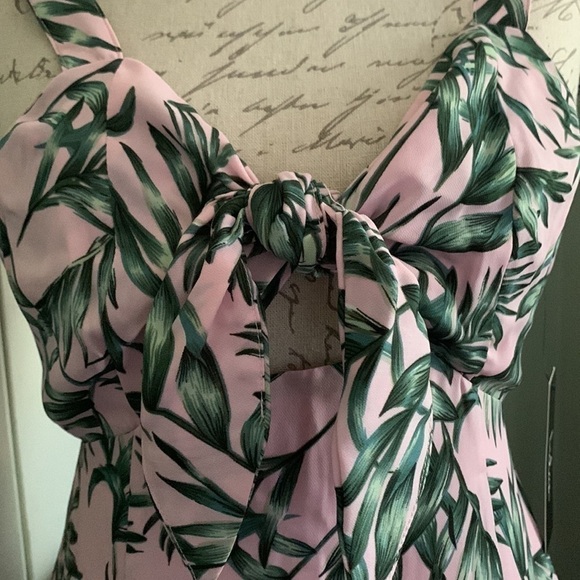LULUS La Paz Pink and Green Leaf Print Tie-Front Midi Dress - Picture 13 of 16